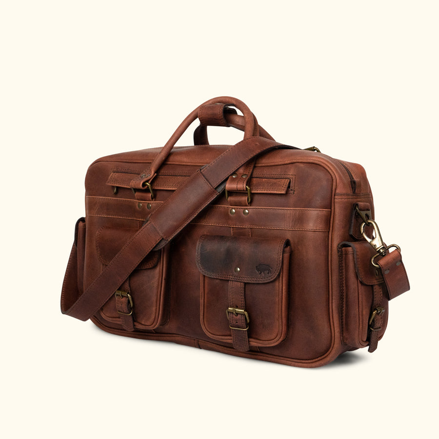  Men's Leather Pilot Bag, Dark Oak, durable, versatile, multiple compartments, robust handles, outdoor-ready, perfect for travel and adventure, stylish and spacious.